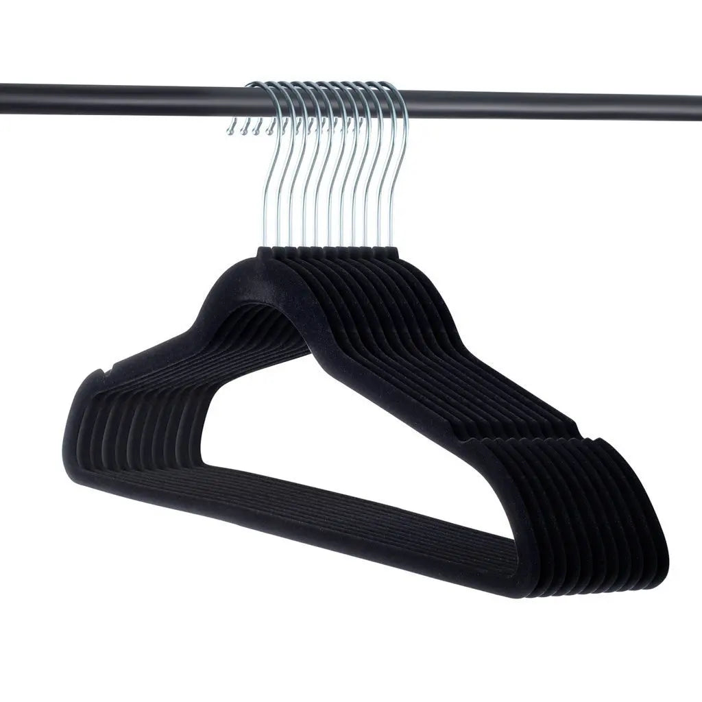 Wholesale High Quality Black Non-slip Flocked Hanger Velvet Clothes Hanger for Coat Pants Dress With 360 Degree Rotatable Hook