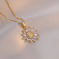 2023 Summer New Fashion Stainless Steel Chain Necklace with Zircon Sunflower Pendant Jewelry Accessories for Women