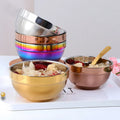 304 Stainless Steel Bowl Children's Double-Layer Thick Insulated Rice Bowl Colorful Titanium Plated Canteen Soup Bowl