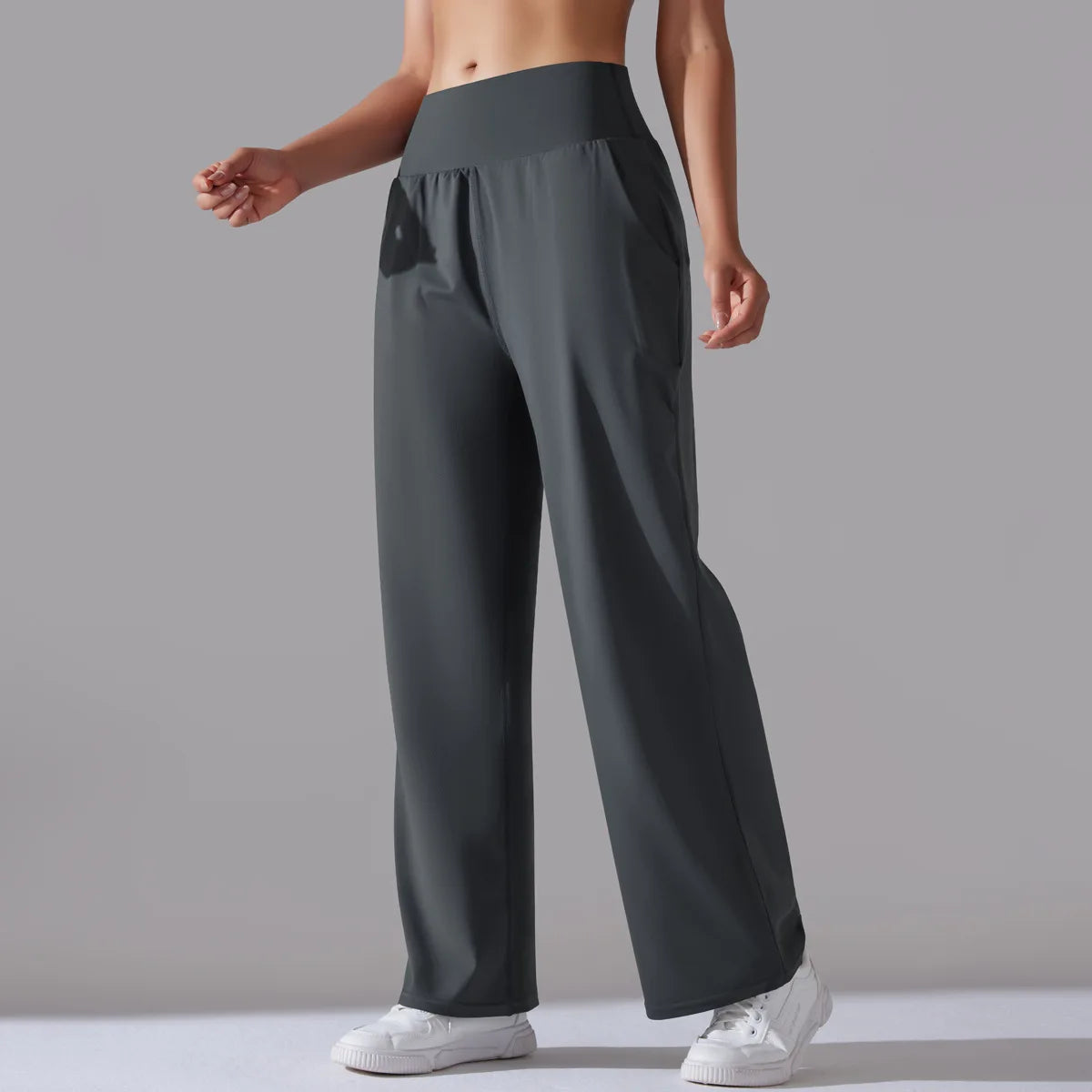 High Waisted Yoga Exercise Pants Straight Tube Breathability Sweat Absorption Yoga Leggings for Women