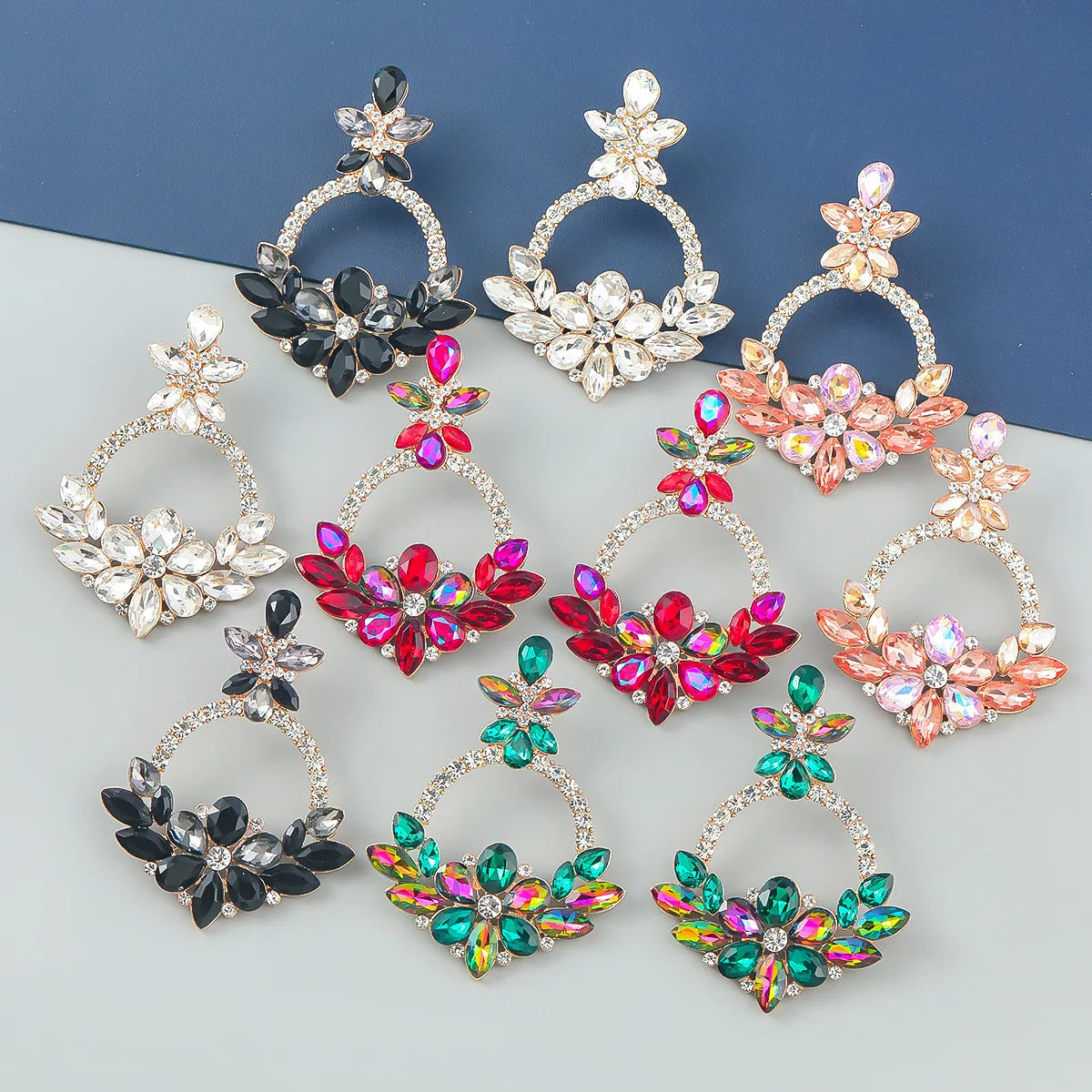 Kaimei 2022 Earring Fashion Jewelry Rhinestone Flower Earrings Trendy Women's Exaggerated Colored Diamond Gold Plated Earrings