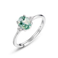 925 Silver Adjustable Four Prong Setting Oval Wedding Anniversary Green Agate Ring