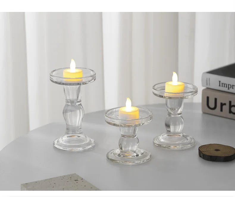 French Retro Roman Column Glass Candleholder European Retro Crystal Glass with Romantic Candlelight Ornaments Lanterns & Jars