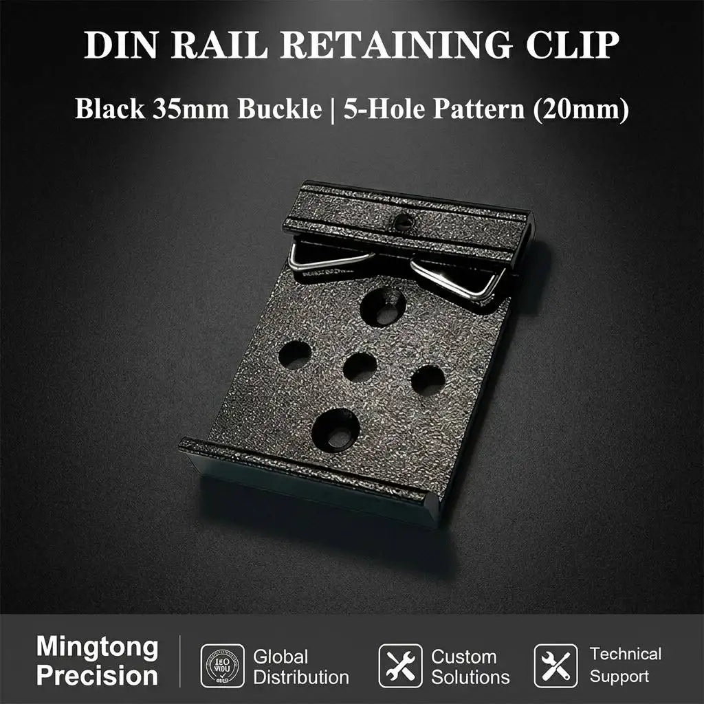 Black Din Rail Mounting Brackets with 35mm Rail Buckle Clip Snap Hook Type Fixed Din Rail Mounting Brackets