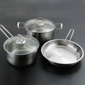 Modern Kitchen Stainless Steel 3-Piece Pot and Pan Set with Tempered Glass Lids Eco-Friendly Cookware for Home Use