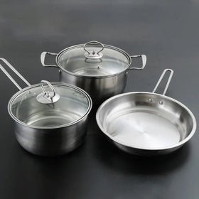 Modern Kitchen Stainless Steel 3-Piece Pot and Pan Set with Tempered Glass Lids Eco-Friendly Cookware for Home Use