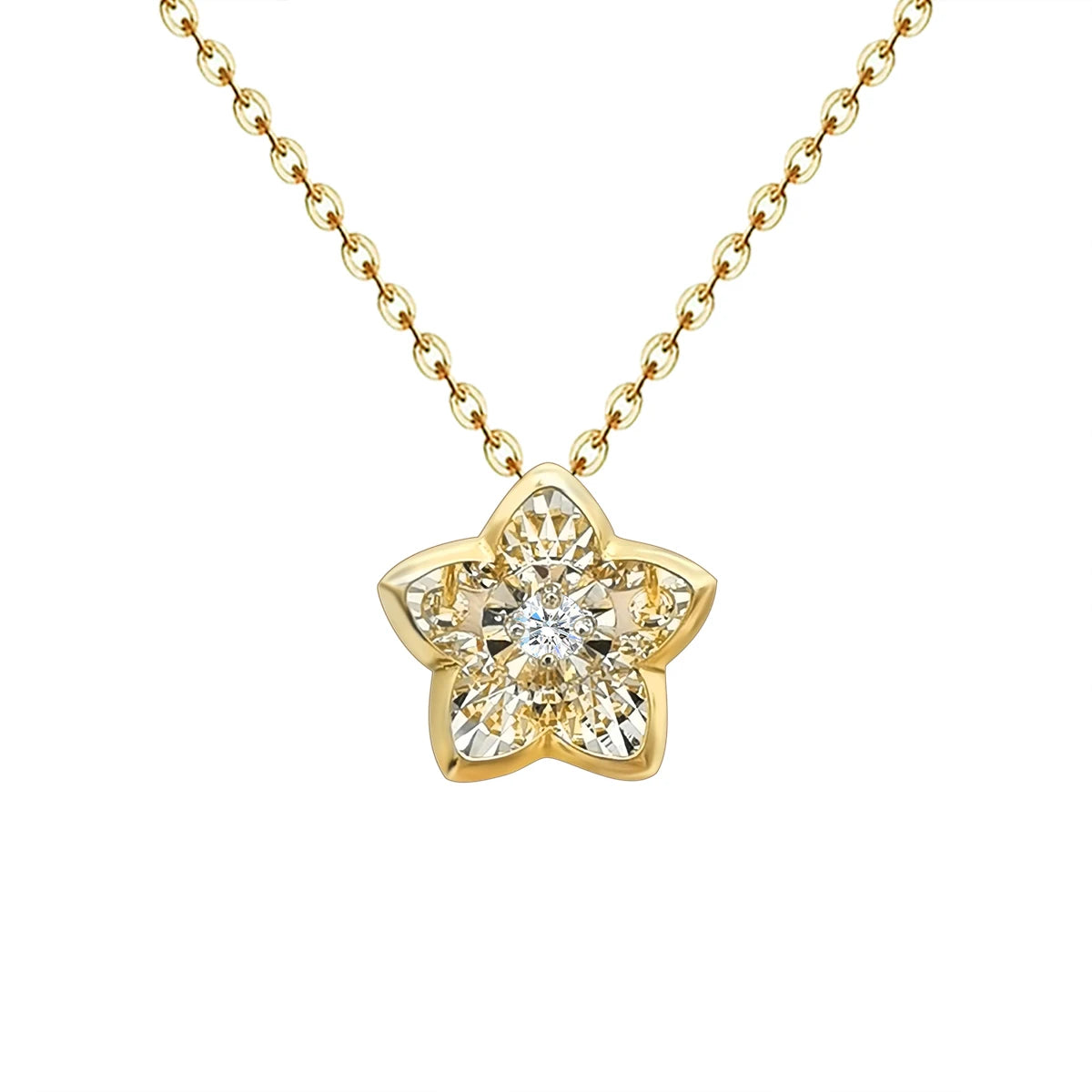 18K Real Gold Fashion Dancing Diamond Flower Star Necklace 18K Pure Solid Gold Natural Diamond Necklace Jewelries