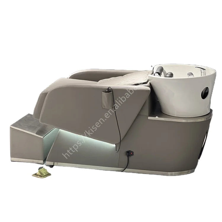 Custom Comfortable PU Leather Shampoo Back Chair for Men Women Modern Design Hair Washing Bowl Black Color Synthetic Leather