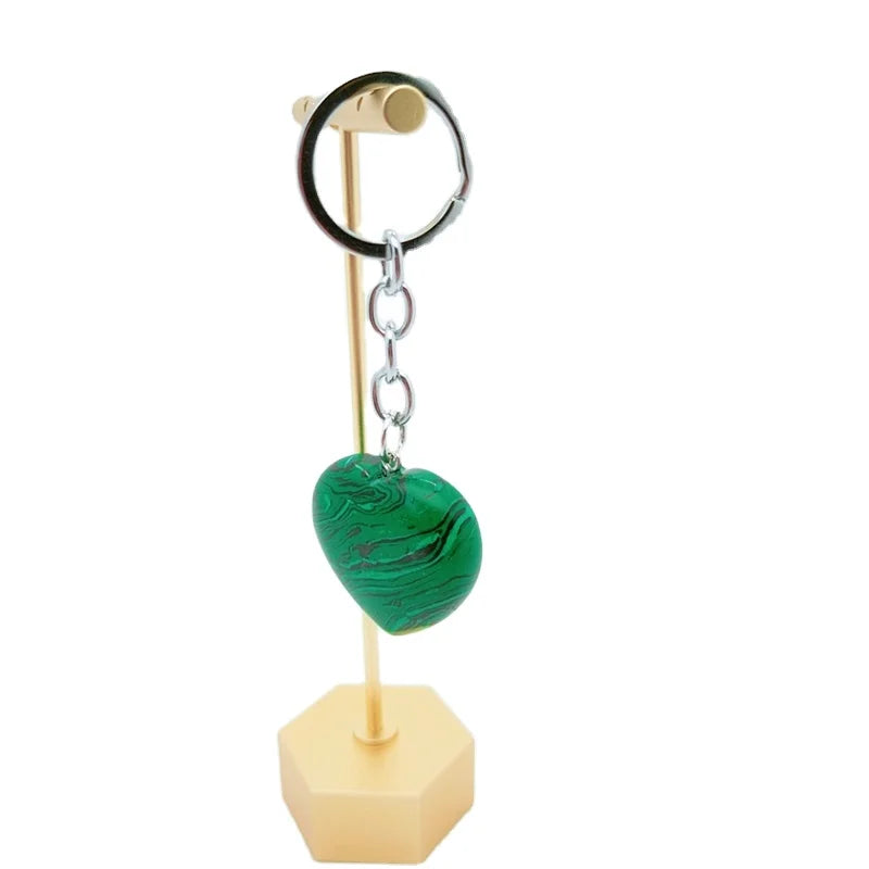 Huiying Fashion Healing Crystals Stones Keychains Necklace Women Cute Malachite Keyrings Bag Accessory