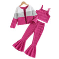 2025 Clothes Girls Solid Cami Top Open Front Coat Leggings 3Pcs Knitted Girl Outfits 8-12Years Casual Girl Clothes Set