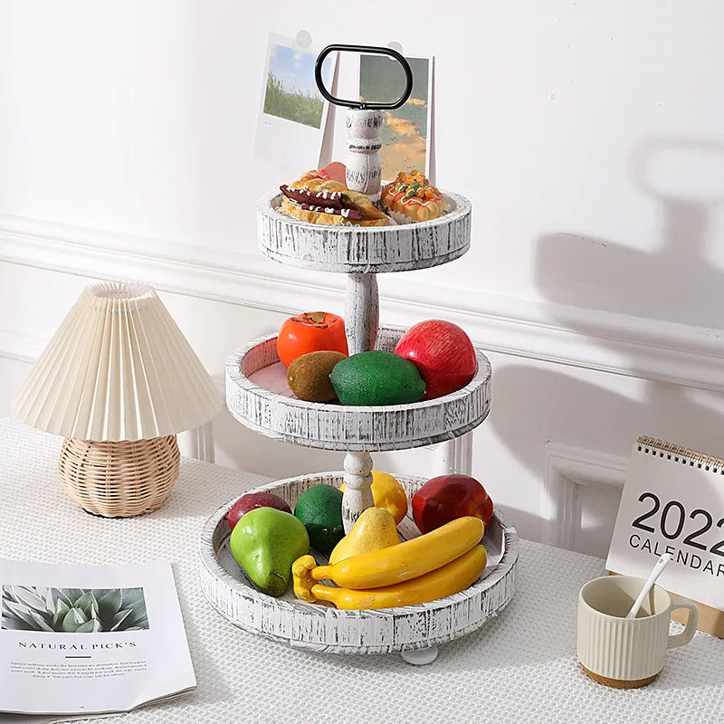 Handmade Color Enamel Carved Wood Eco-Friendly Serving Tray Home Dessert Display Plate Family Party Storage Plate Wooden Cake
