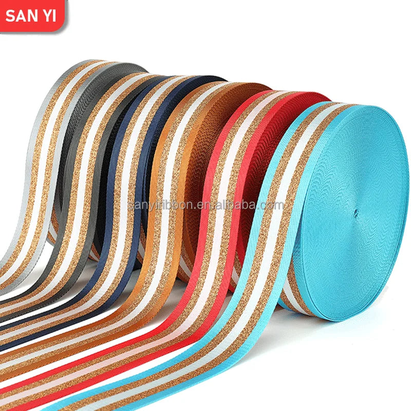 2 Inch Nylon Jacquard Webbbing  Striped Gold Thread Webbbing Bag Shoulder Strap Renewable Nylon Webbbing Crossbody Guitar Strap
