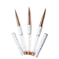 3pcs Durable Rose Gold Roll with White Diamonds Liner Oval Flat Nail Extension Brush Set with Nylon Hair