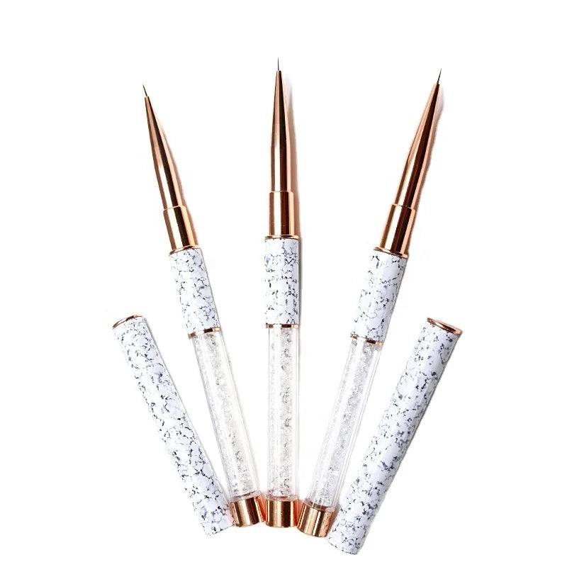 3pcs Durable Rose Gold Roll with White Diamonds Liner Oval Flat Nail Extension Brush Set with Nylon Hair