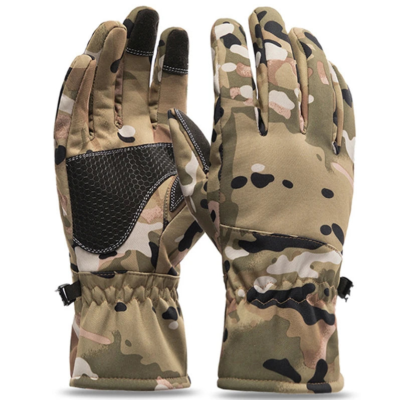 YAKEDA Waterproof Windproof Outdoor Full Finger Gloves Camo Combat Tactical Gloves with Fleece