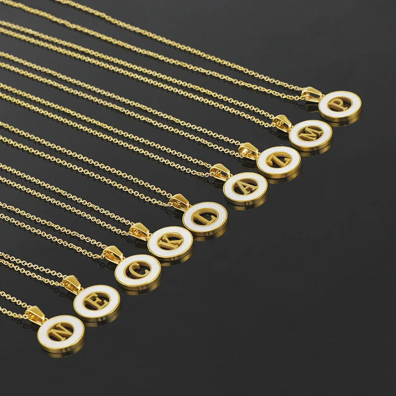 Wholesale Hollow Titanium Steel Metal 26 English Letter Pendant Stainless Steel Letter Shell Necklace Collarbone Chain Fashion