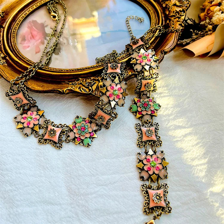 Women's Retro Style Dark Metal Alloy Bracelet with Small Flower Sculpt and Lock Bohemian Style Gift