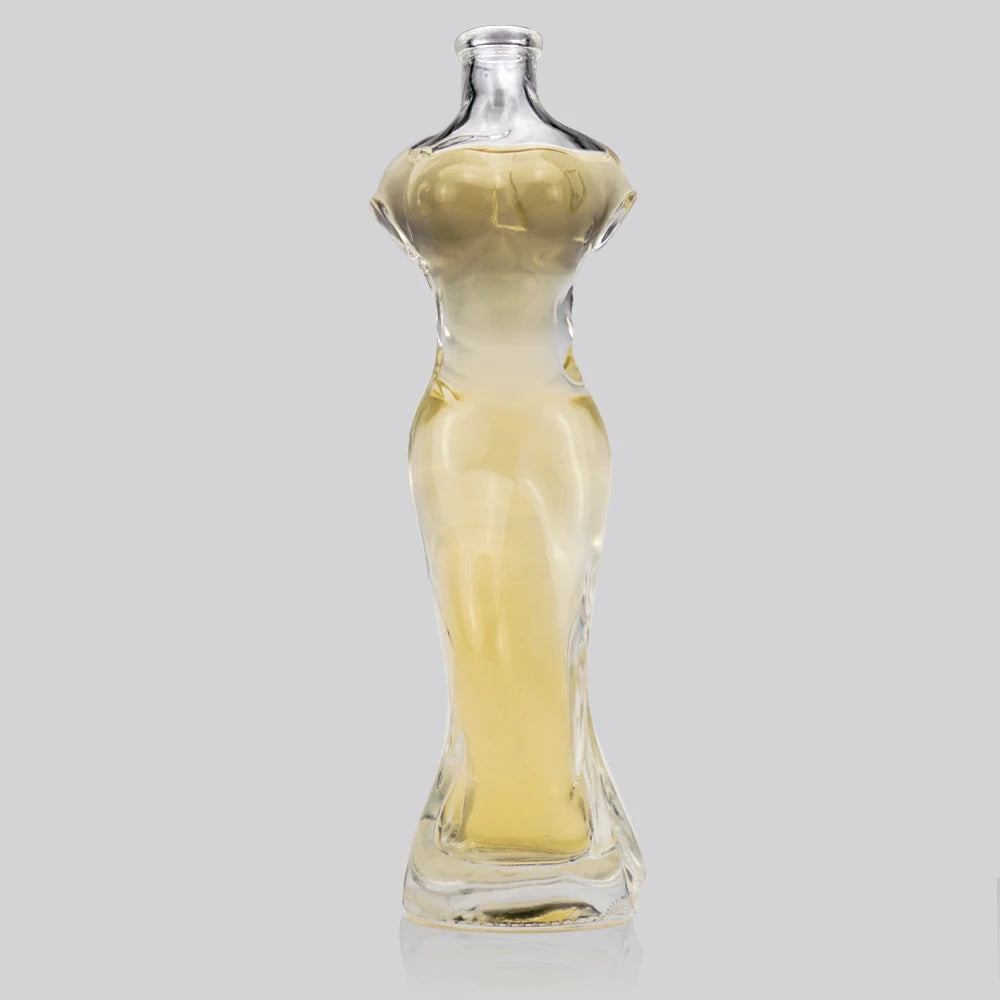 Pretty Woman Body Shaped 330ml Glass Wine & Spirits Bottle with Cork Sealing and Decal Surface Treatment for Tequila & Brandy