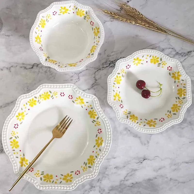 New INS Style Ceramic Tableware Retro Creative Small Yellow Flower Plate Set