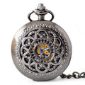 Retro Hollow Manual Black Hand Winding Mechanical Roman Pocket Watch