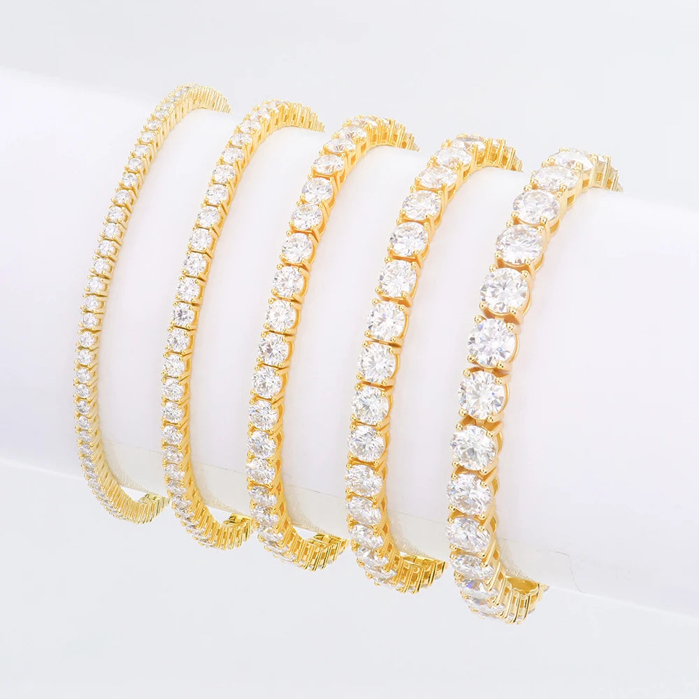 High Grade Polished 925 Silver Round Shape 2-6mm Mossanite Diamond Tennis Bracelet Gold Plated Fashion Jewelry for Young