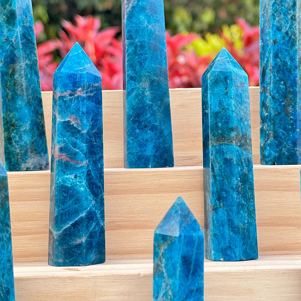 Factory Price Wholesale Natural Blue Apatite Point blue Crystal Stone Tower for Decoration Gift
