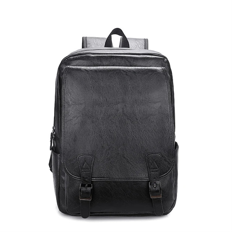 Durable Black Men's Leather Backpack for Hiking Business Custom Design Waterproof PU Fashionable Promotion Laptop Backpack