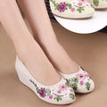 Women Round Toe Slope Heel Retro Embroidered Casual Shoes Increase High Comfortable Ladies Casual Shoes Anti-slip Walking Shoes