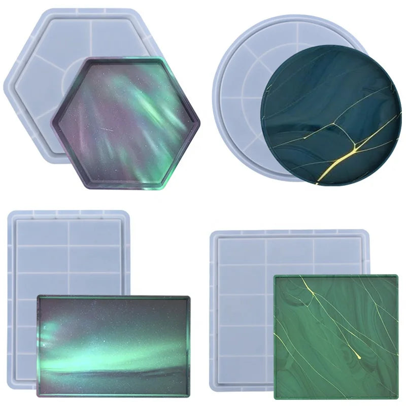 DM652 Round Rectangular Hexagonal Silicone Cup Coaster Mold Epoxy Resin Fruit Tray Mold for Living Room