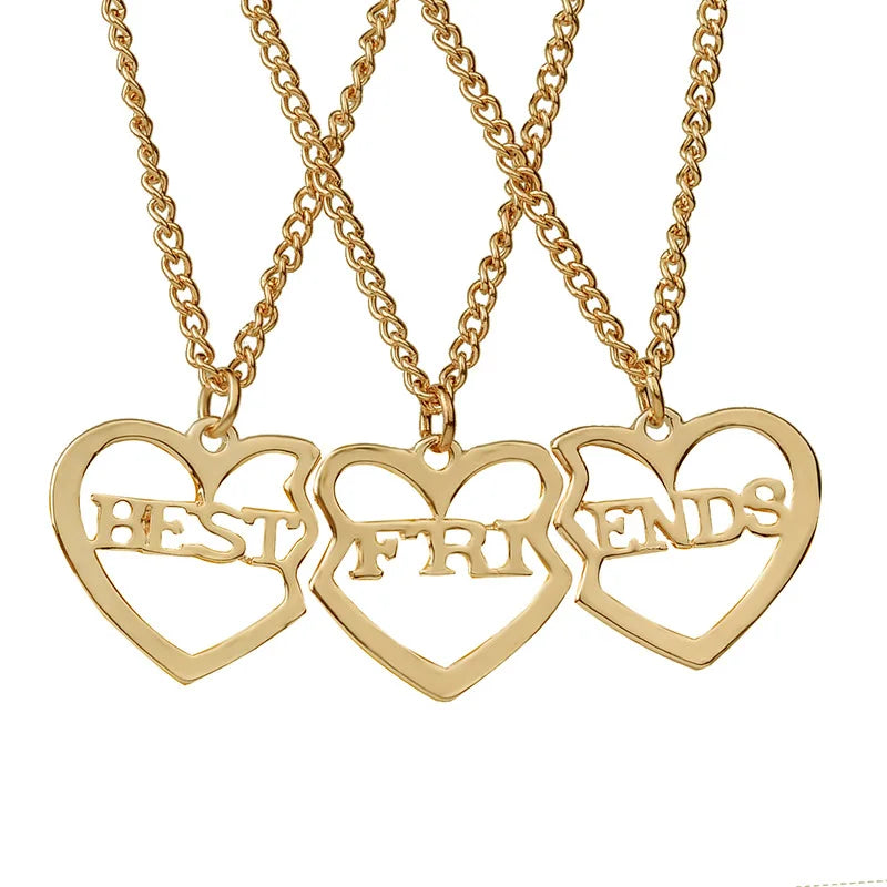 Hot Sale Fashion Best Friends Collection Three-Piece Heart Friendship Necklace Set Jewelry for Girls