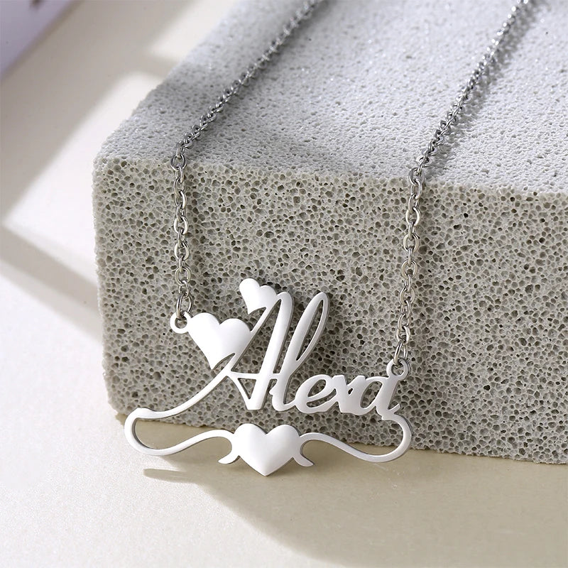 Personalised Customized  Plated Stainless Steel Name Necklace Pure Custom Diamond Rock Crystal Name Plate Necklaces