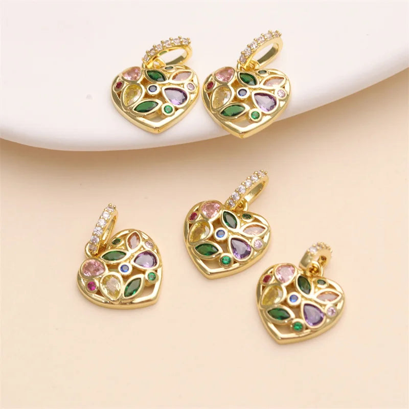 Rainbow Multi Shape Brass Charms Rhinestone Heart Necklace with Cubic Zirconia for Women Gift Jewelry