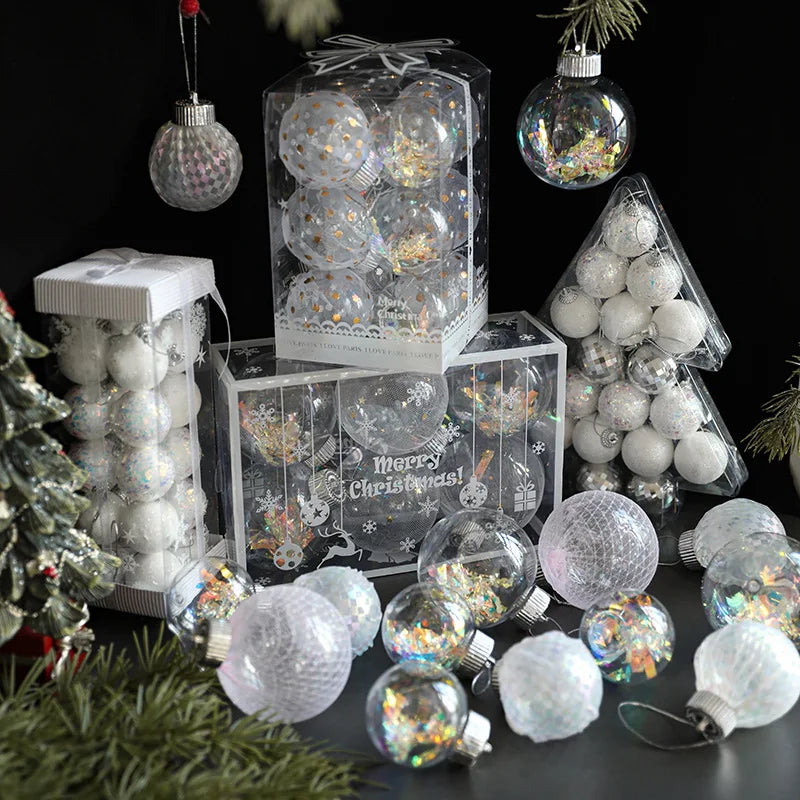 Ychon Luxury Holiday Party Decor Hanging Xmas Tree Baubles Set Clear Christmas Ball Glittering Ornaments Inside
