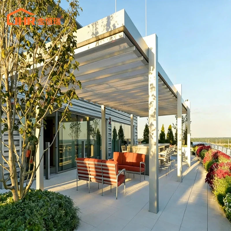 Folding Louvered Roof Eco-Friendly Nature Pergola Garden Aluminium Design Modern Customized Retractable 16X16 Attached White