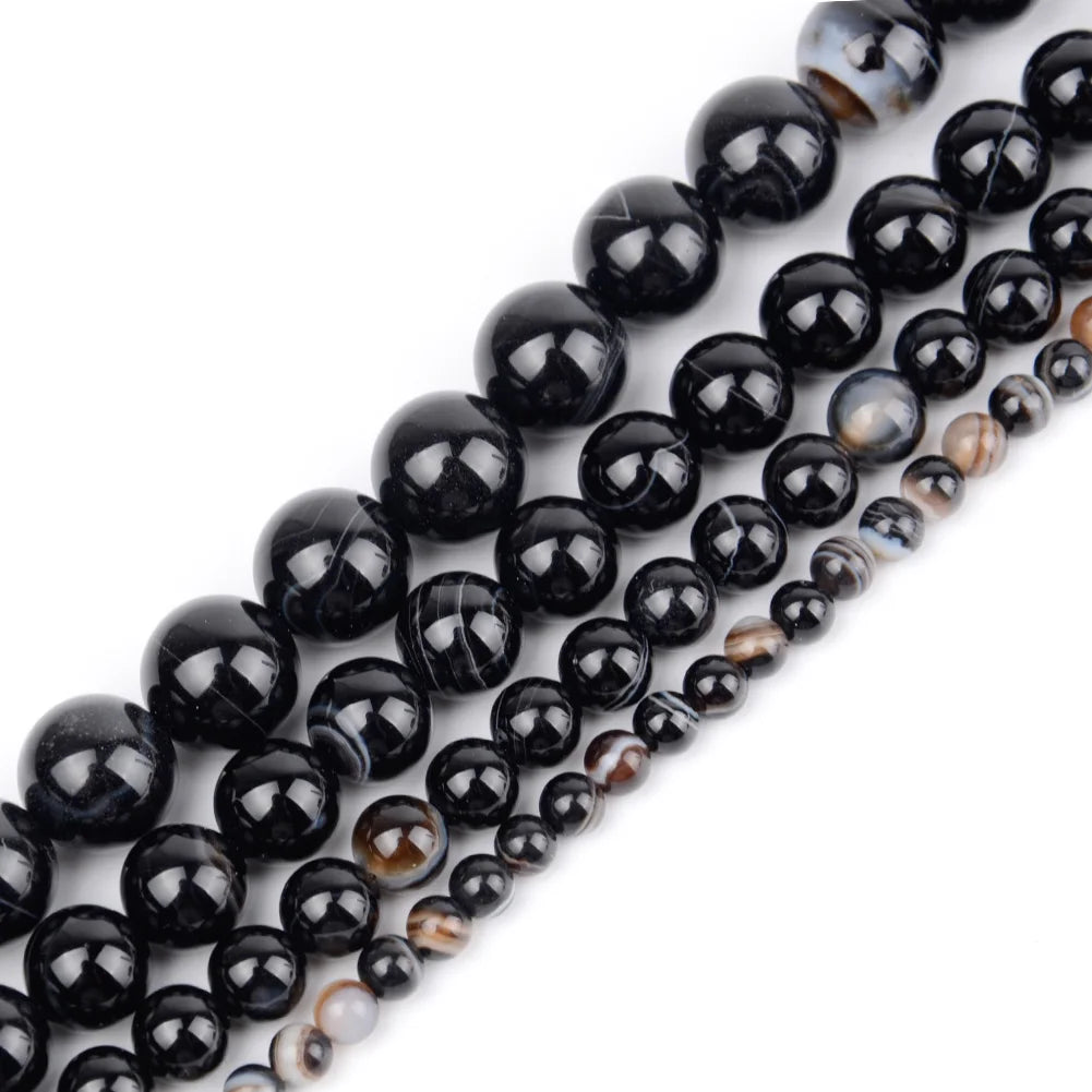 Wholesale 4/6/8/10/12mm Black Stripe Agate Round Loose Natural Stone Beads for Jewelry Making Findings Fit DIY Handmade Bracelet