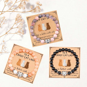 Cat Lover Gifts Natural Stone Bracelets Cat Lucky Charm Healing Crystal Bracelet with Message Card