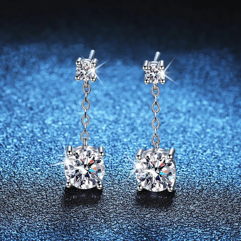Wholesale Fine Jewelry Genuine S925 Silver Moissanite Stones Simple Design Fancy Tassels Earring Stud