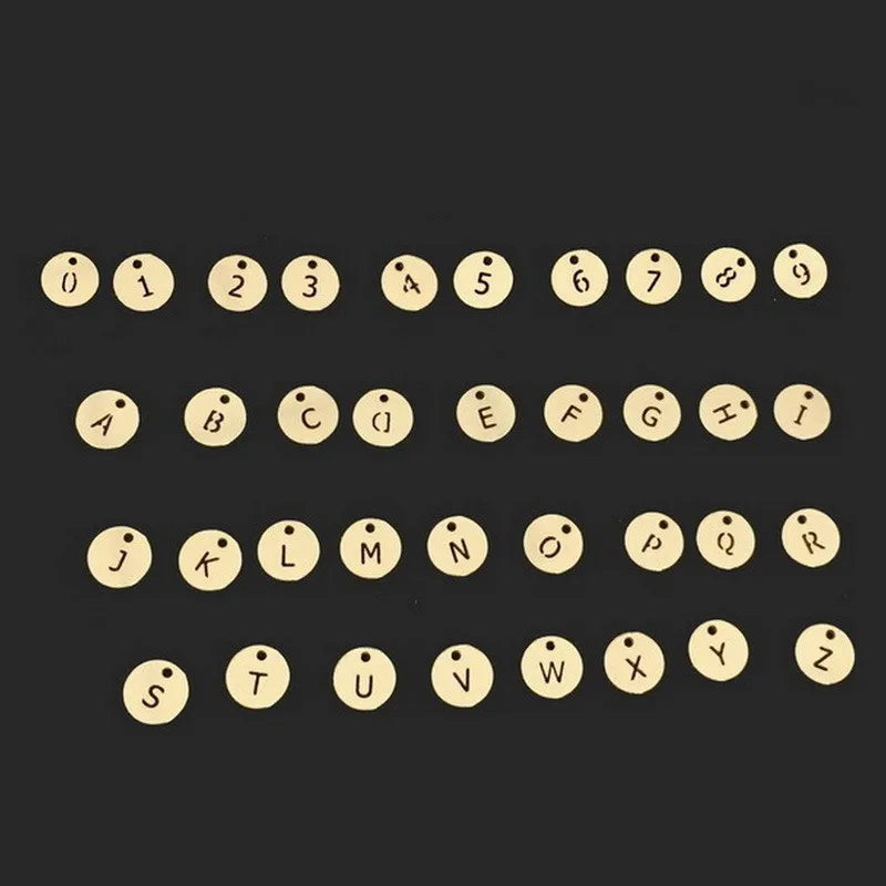 Premium 14k Gold Filled Pendant 6mm Single Hole Circle Letter/Arabic Numerals Shape Tail Charms for Necklace Bracelet Making