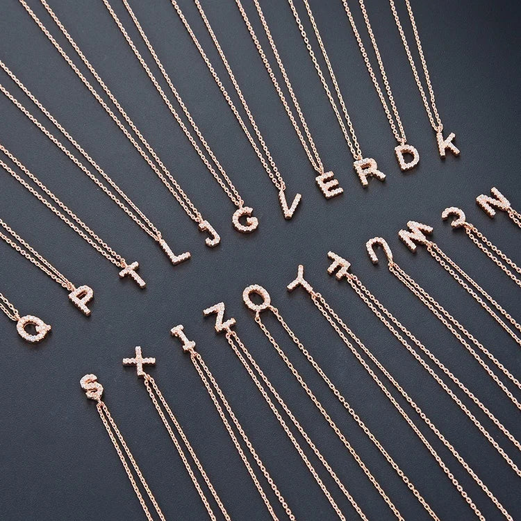 POLIVA Personalised Initial Necklace Dainty Women's Gold Plated 925 Sterling Silver Zircon Fine Pendant Necklaces Sideways