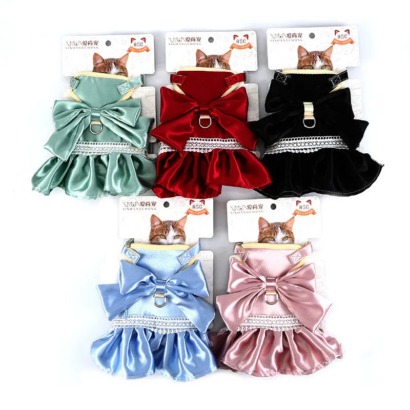 Pet Supplies Bright Silk Big Bow Princess Dress Bowknot Fresh Chest Back Strap Wholesale in Stock