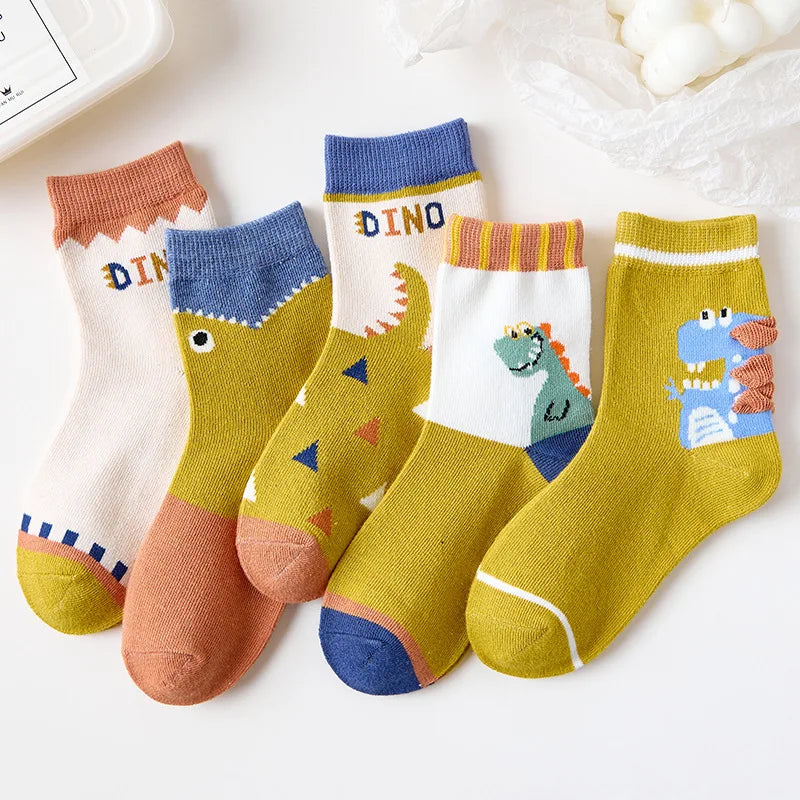 Cheap Pure Cotton Children's Socks Dinosaur Mid Tube Socks Spring Autumn Styles High-Quality Cotton Boys' Socks