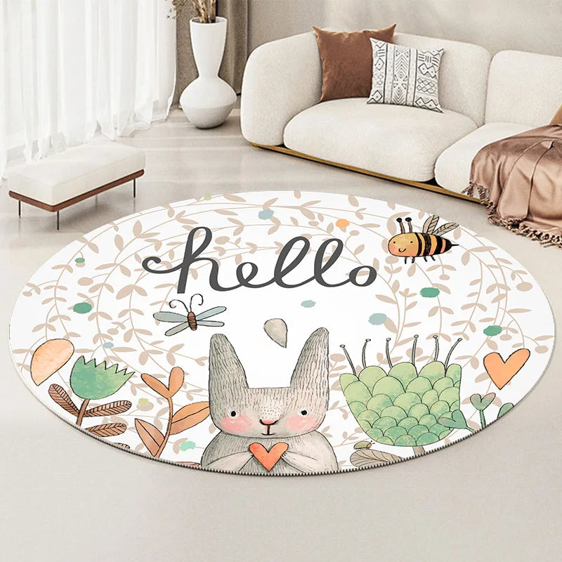 Round Cartoon Animation Cute Animal Print Carpet Children's Bedroom Bedside Blanket Baby Climbing Mat