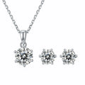 925 Sterling Silver Moissanite Snowflake Pendant Necklace & Earrings Set for Women's Weddings & Bridal Events