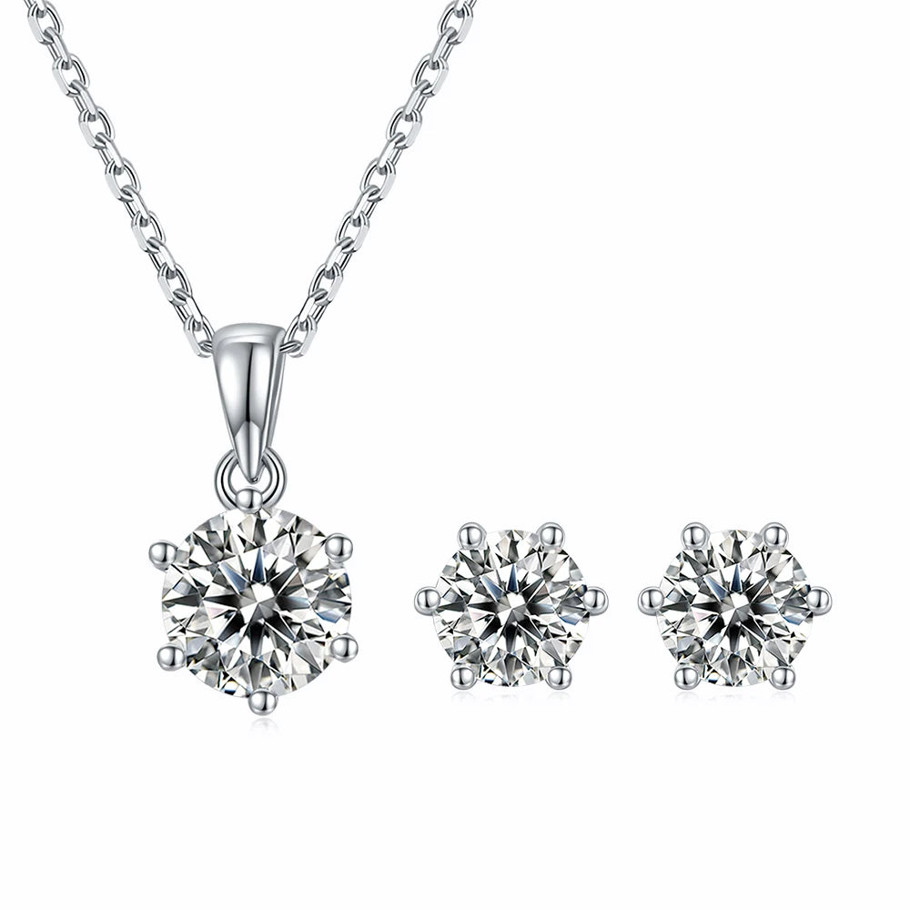 925 Sterling Silver Moissanite Snowflake Pendant Necklace & Earrings Set for Women's Weddings & Bridal Events