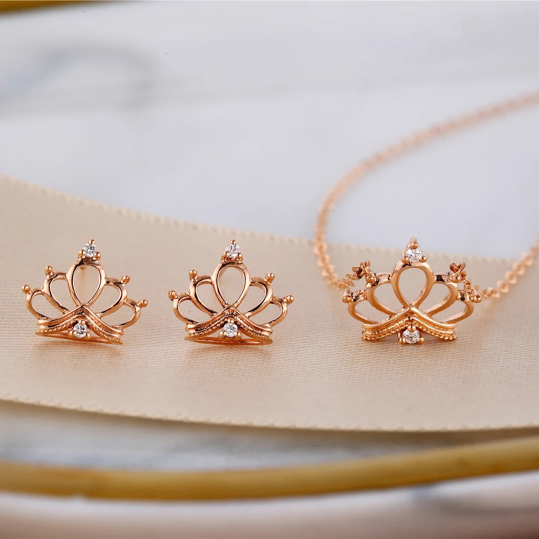 H&F Original 18k Pure Gold Chain Necklace Natural Diamond Rose Crown 18 Karat Solid Gold Pendant Necklace for Women