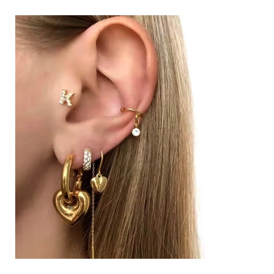 14K Gold Plated Stainless Steel No Tarnish Huggie Heart Drop Hoop Earrings Jewelry for Valentines Day Gift Women