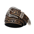 Unisex Western Fashion Luxury Western Buckle Embossed Craving Cowgirl Cowboy Full Grain Leather Belt for Men Women
