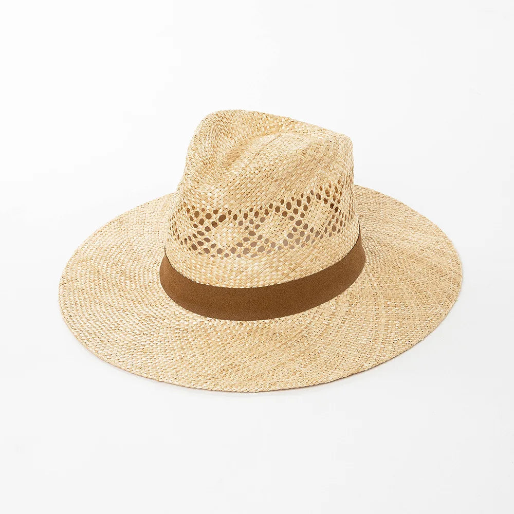 2025 Summer New Arrival Hand Made Hollow Out Wide Brim Fedora Hat Luxury Panama Hat Fashion Sisal Straw Hat
