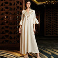 2023 Latest Design Dubai Abaya Solid Color V-neck Embroidered Ruffle Sleeves Maxi Dress Long Dress Abaya Women Muslim Dresses