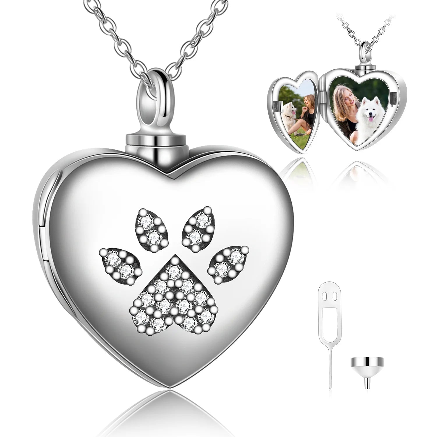 Fine Jewelry 925 Sterling Silver Custom Dog Paw Heart Urn Pendant Necklace for Ashes